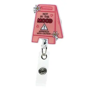 Funny Not In Mood Badge Reel, Retractable Durable Acrylic Badge Holder, Perfect Gifts for ID Nurses, Doctors, Teachers & Office Professionals