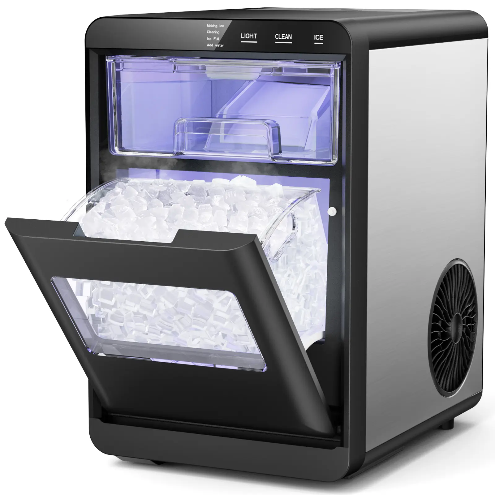 Countertop Nugget Ice Maker, 44Lbs/24H Chewable Pebble Machine with Ice Scoop & Basket, 1-Click Self-Cleaning for Home/Kitchen