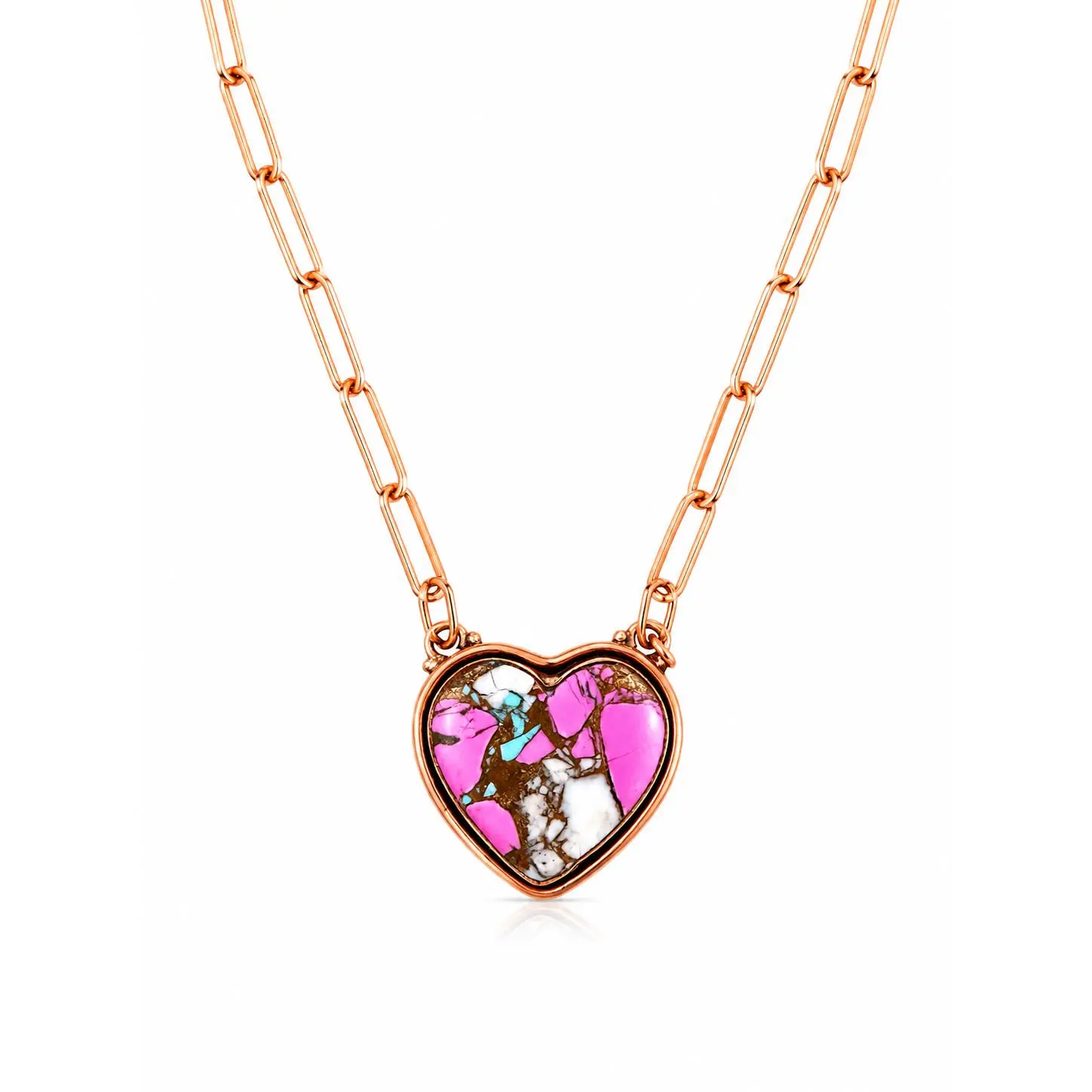 Cotton Candy Kingman Turquoise Heart Copper Necklace