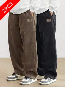 2-pack men’s corduroy casual pants, loose straight fit, versatile for spring, summer, and autumn