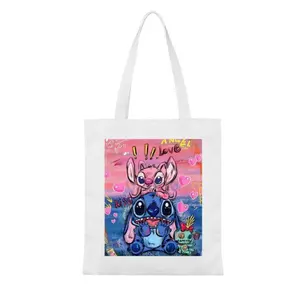 Disney Stitch Canvas Tote Bag with Adorable Character Design and Heart Accents for Everyday Use