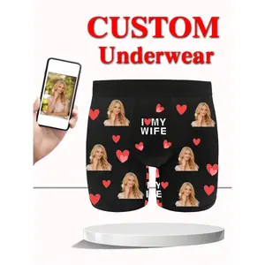 Men's personalized Christmas face-shaped underwear, personalized photo underwear, customized underwear for husbands, personalized underwear, Christmas gifts, suitable for birthday gifts, funny elements,  ideal gift  Heart Print Boxers Boxer  Slim Fit