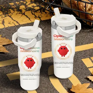 Popular AI O-Openclaw Pattern Vacuum Flasks 30oz Stainless Steel Flip Straw Tumbler with Handle - Leakproof Twist Lid Vacuum Insulated Travel Mug - BPA Free Reusable Water Bottle for Gym Work and Travel - Fits Car Cup Holders