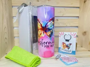 Vaso & Llavero "Transformada por Dios" Regalo para Mujeres de Fe Portable Insulado 20 onz