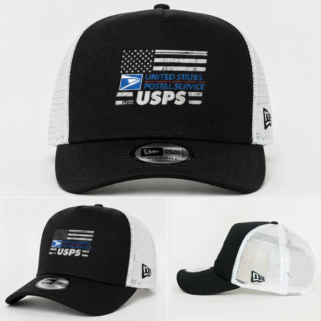 Mailman Cap Embroidered Trucker Hat Collection - Black White, Sports & Outdoor Accessory Hat