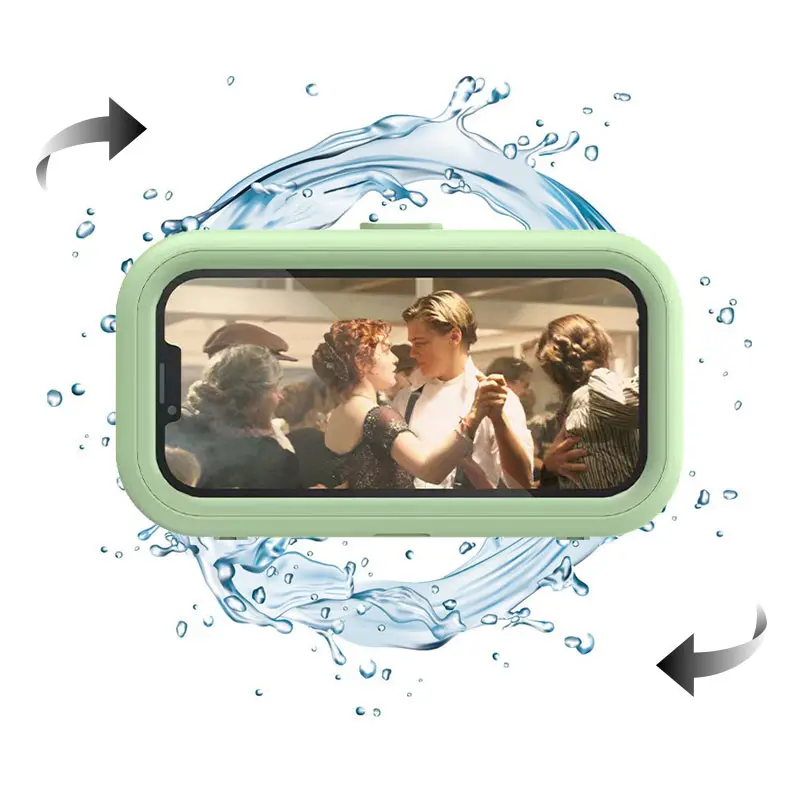 Waterproof phone holder, 360 ° rotating shower phone holder, adhesive patch wall mounted installation without drilling, anti fog protective case, full HD touch screen, freeing your hands and protecting your phone while watching short movies during bathing