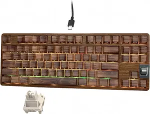 Womier Retro Wired TKL Mechanical Keyboard with Volume Wheel, Wood Pattern Theme