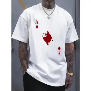 Men's cotton crew neck tshirt with bold Ace of Spades graphic print, regular fit stretch knit fabric, white casual short sleeve top, suitable for all seasons, summer wear, casual style, machine washable, strclothes  california white humorous funny graphic