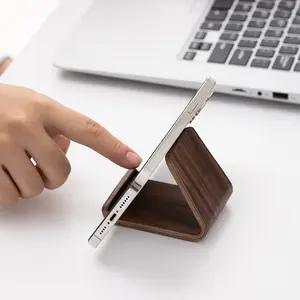 Minimalist U-Shaped Wooden Smartphone Mount, Natural Walnut Wood Cellphone Holder, Anti-Slip Portable Aesthetic Mobile Stand for Indoor Recreation, Desk Decor