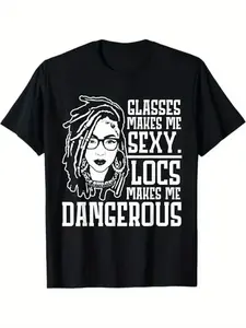 100% Cotton Locs make me Dangerous Afro Hair Black American African Girl T-Shirt Men's Graphic Tee Cotton Printed Round Neck T-Shirt