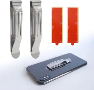 Universal Attachable Pocket Clip 2 Pack Adhesive Stainless Steel Belt Clip for Smartphones Cell Phone  Clip Light Weight Metal Phone Clip for Belt Bag Holster GPS Walkie-Talkie