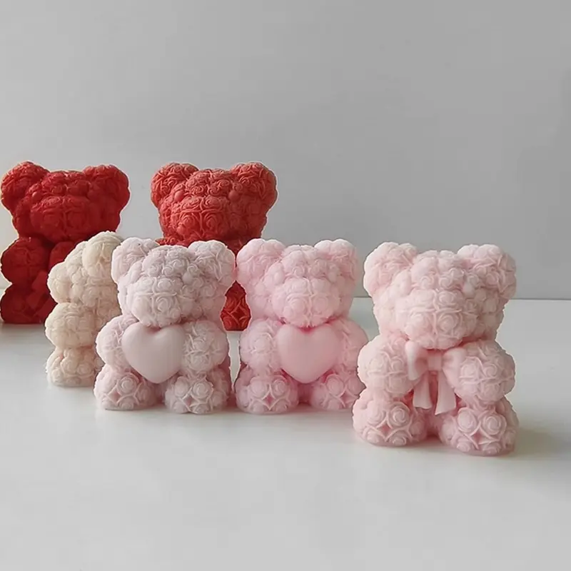Rose Bear Silicone Decoration - Cute Artificial Flower Bear Figurine for Home Decor & Gift