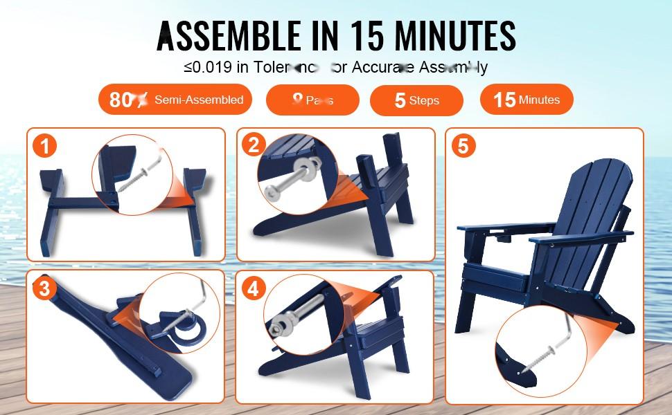 Adirondack Plastic Outdoor Chairs Set of 2, All-Weather Folding Seating, Navy Blue, Weather-Resistant and UV Protected, Durable Patio Garden Furniture for Deck, Porch, Lawn, Easy-Care, Lightweight