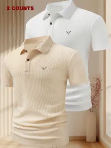 Men's Summer Polo Shirt Set, Cow Print Pattern, Textured Jacquard Fabric, Comfortable Casual Business Wear, Soft Short Sleeve Collared Top