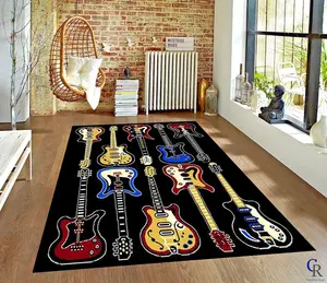 Modern Electric Guitars Rock and ROLL Music Theme Area Rug