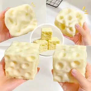 VIRAL Jumbo Cheese Cube Stress Ball Squishy Toy – ASMR Anti-Stress Relief, Shapeable Non-Bounce Sensory Squeeze Toy Gift (6–7cm) NONE