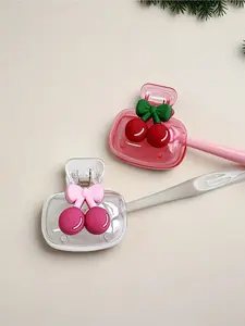 Portable Toothbrush Case with Cute Cherry Pattern, Transparent and, Travel Toothbrush Holder, Protective Cover, Ideal Gift