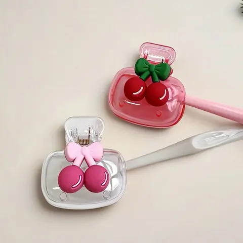 Portable Toothbrush Case with Cute Cherry Pattern, Transparent and, Travel Toothbrush Holder, Protective Cover, Toothbrush Protector, Toothbrush Storage, Ideal Gift, Toothbrush Holders with Cover, Tooth Brush Holder for Travel