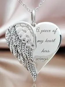 Angel Wing Heart Pendant Necklace, Stainless Steel Guardian Angel Women's Jewelry, Elegant Simple Design for Christmas Birthday Gifts, Angel Wings Necklace