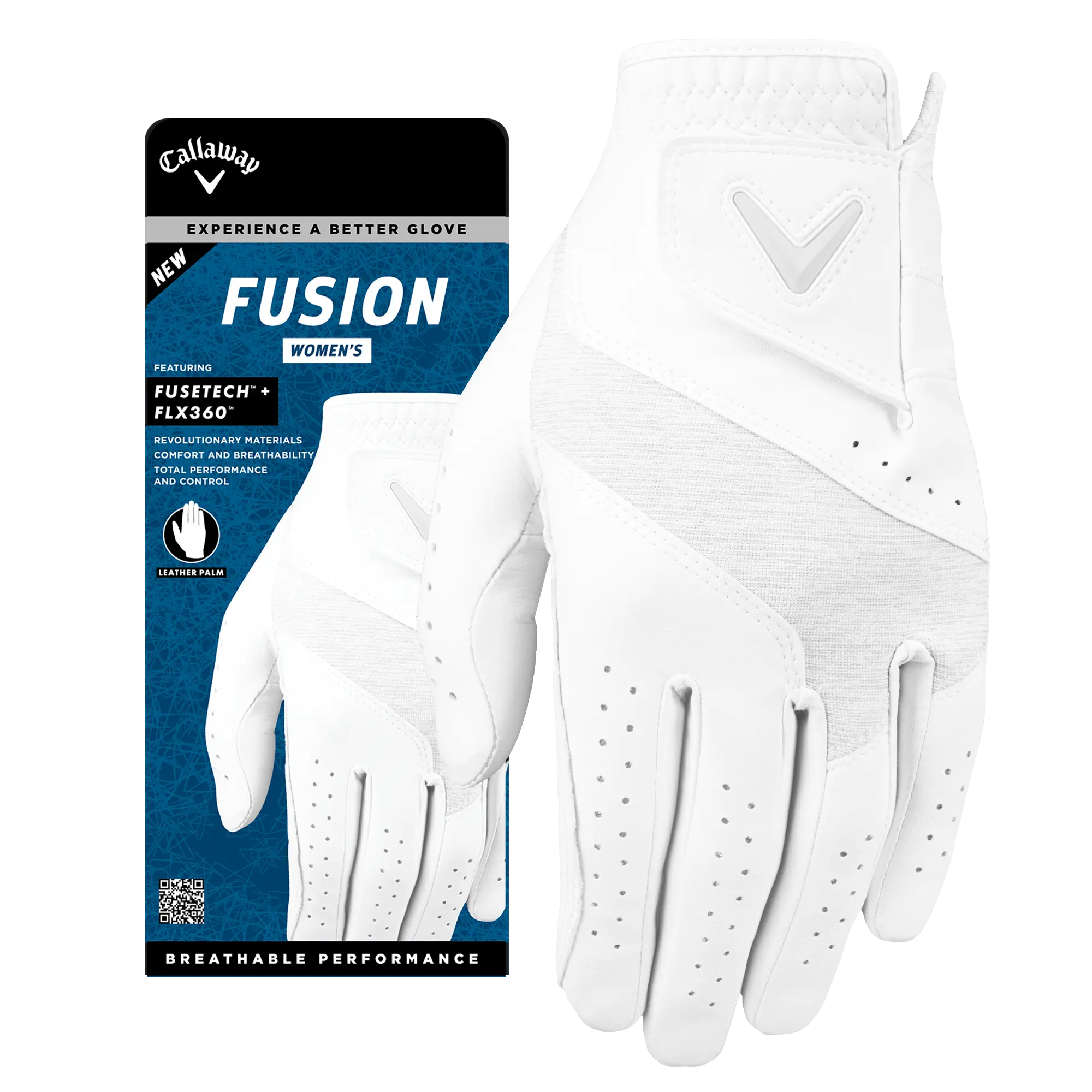 Callaway Golf Fusion Women's Golf Glove in White/Silver | Size: Large