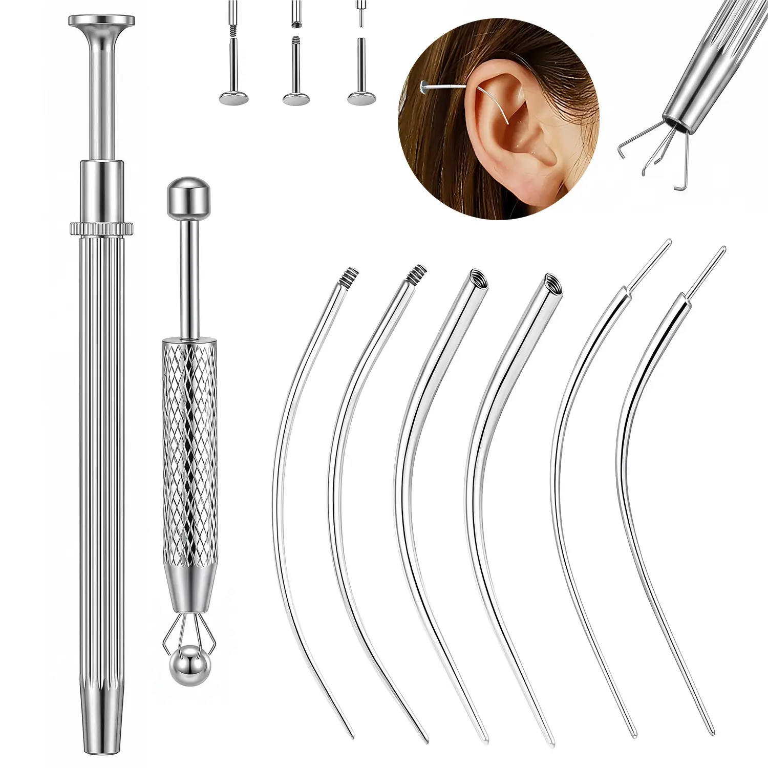 YLNWH Body Jewelry Changer Tool Kit with Bead Gripper, 18G/20G Piercing Taper Insertion Pin & Jewelry Grabber, Easy Grip Threader Tool for Flat Back Earrings, Nose Rings, Ear, Lip, Rook & Conch Studs