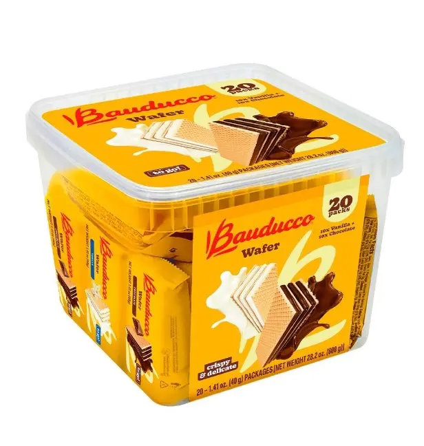 Bauducco Chocolate & Vanilla Wafer Cookies - Convenient Single Serve Wafer Cookies With 3 Layers of Cream - Delicious Sweet Snack on the go or Dessert 28.2oz (Pack of 20)