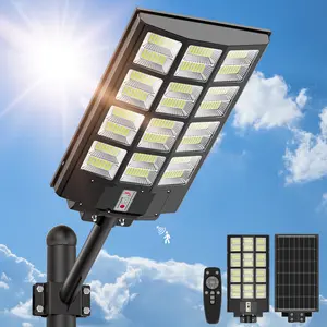 OKPRO Solar Lights Outdoor Waterproof, 8000W Solar Street Light with Motion Sensor, 7000K Dusk to Dawn Security Flood Lights IP66, Commercial Outdoor Lighting for Yards, Oarking Lots, Patios, Garages, Farmhouses, Ranches, Sports fields, Gardens