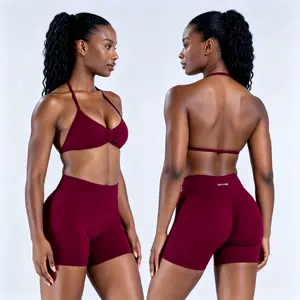 (with logo) DFYNE Impact Seamless Sports Set Shorts and Strappy Back Sports Bra, 2-Piece Ribbed Workout Set ynamic Fitness Compression Quick-Dry