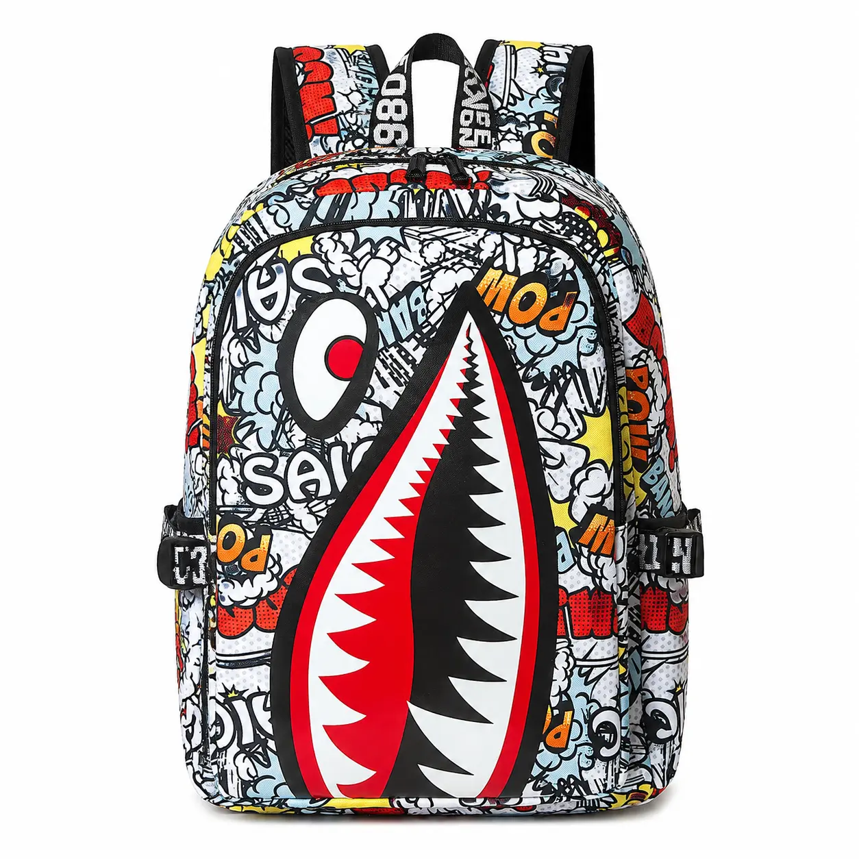 Sprayground Comic Pop Art Graffiti Shark Mouth Print Backpack Large Capacity School Bookbag Streetwear Travel Daypack For Teen Boys Kids