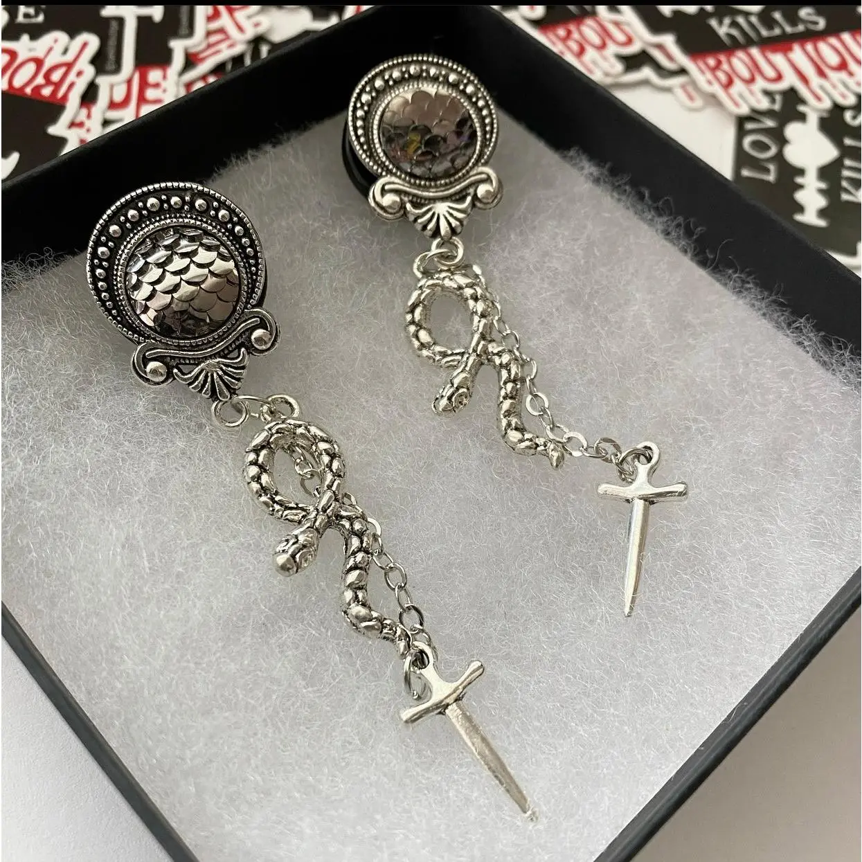 Serpent Daggers Dangle Plugs  Gauges Jewlery for stretched lobes