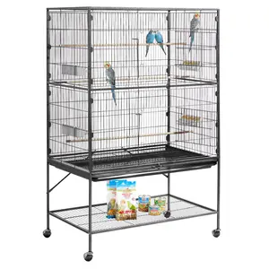 【DealsForYouDays】VEVOR Wrought Iron Metal Bird Cage, 36.6x22.8x59.5in Flat Top, with Roosting Perches, Slide-Out Tray, Plastic Feeders, for Parakeet Cages & Medium-Large Birds, Metal Cage