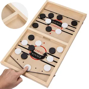 Fast Sling Puck Game, Wooden Hockey Super Foosball Table, Desktop Battle Family Interaction Winner Slingshot Game, Adults and Family Night & Parties