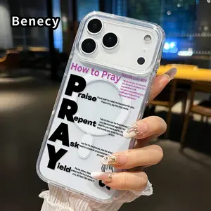 Compatible for iPhone 17 16  Pro Max Plus 15 14 13 12 11 Air E Prayer Essence Guide Pattern Shockproof Non-Yellowing Crystal Transparent Acrylic Large Hole Soft Case Supports Wireless Charging