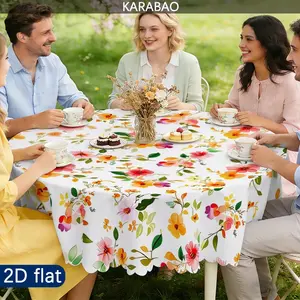 Round Floral Tablecloth, Fresh Natural Style, Perfect for Dining Tables, Home Decor, Kitchen, Restaurant, Indoor Outdoor Use