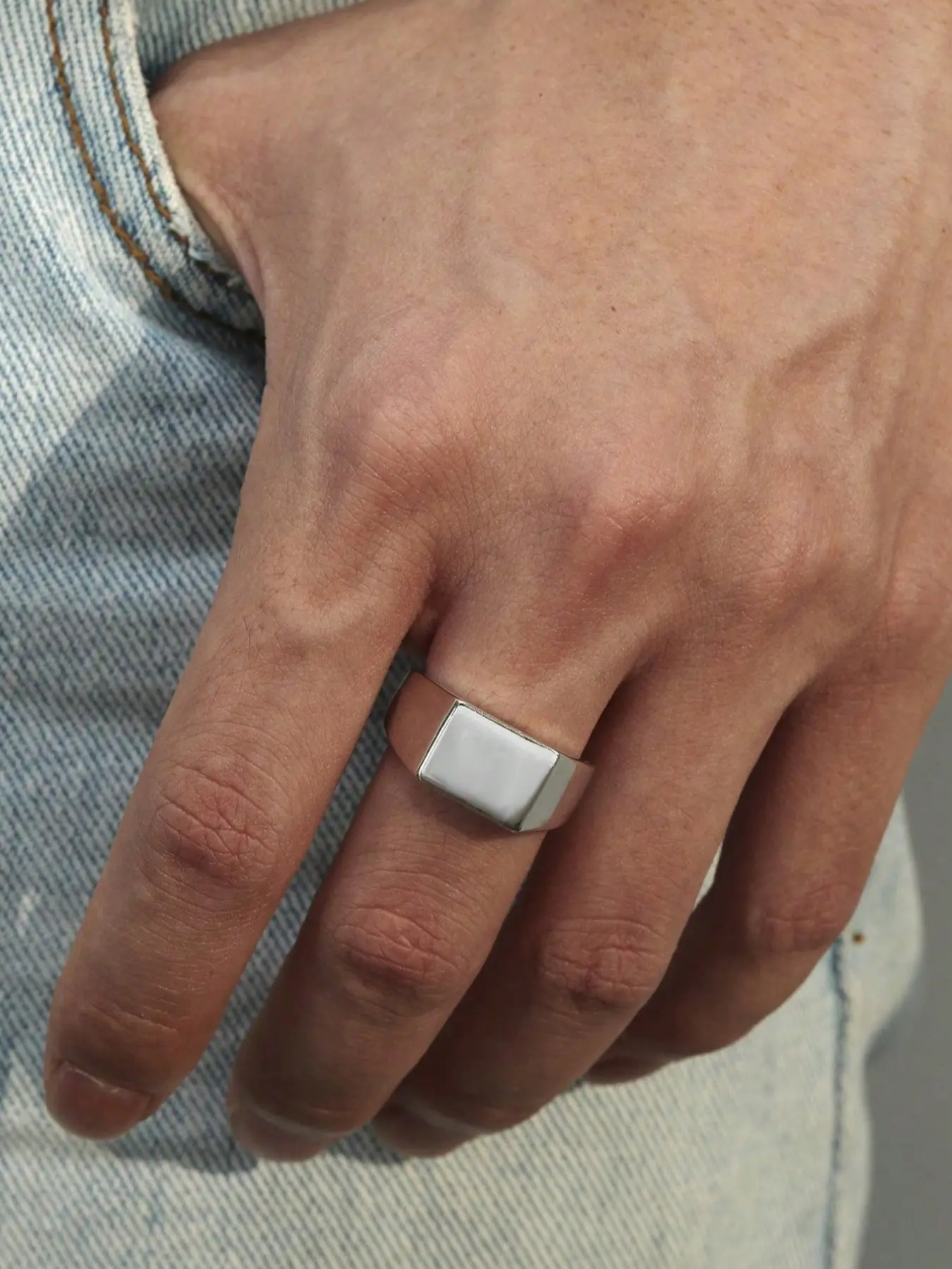 Men's Fashion Simple Geometric Long Rectangle Ring, Statement Ring, Stylish Minimalist Design, Perfect for Daily Wear, Trendy Jewelry Accessory, Geometric Rings