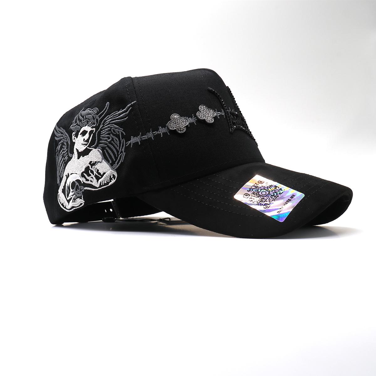 Streetwear Bling Cap with Rhinestone Clover & Wire Detail, Embroidered Casual Dad Hat for Men & Women