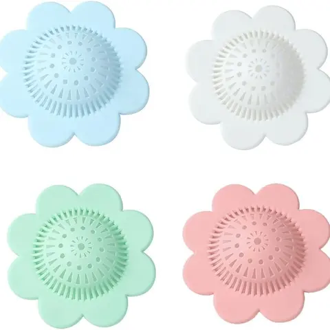 4PCS Durable Flexible Thermo-Plastic-Rubber Eco-Friendly Silicone Drain Hair Catcher - Easy-to-Install Household Strainer Bathtub Accessories, Cute Bathroom & Kitchen Gadgets