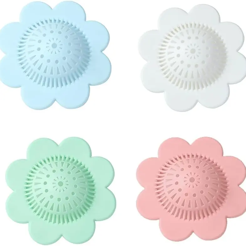 4PCS Durable Flexible Thermo-Plastic-Rubber Eco-Friendly Silicone Drain Hair Catcher - Easy-to-Install Household Strainer Bathtub Accessories, Cute Bathroom & Kitchen Gadgets