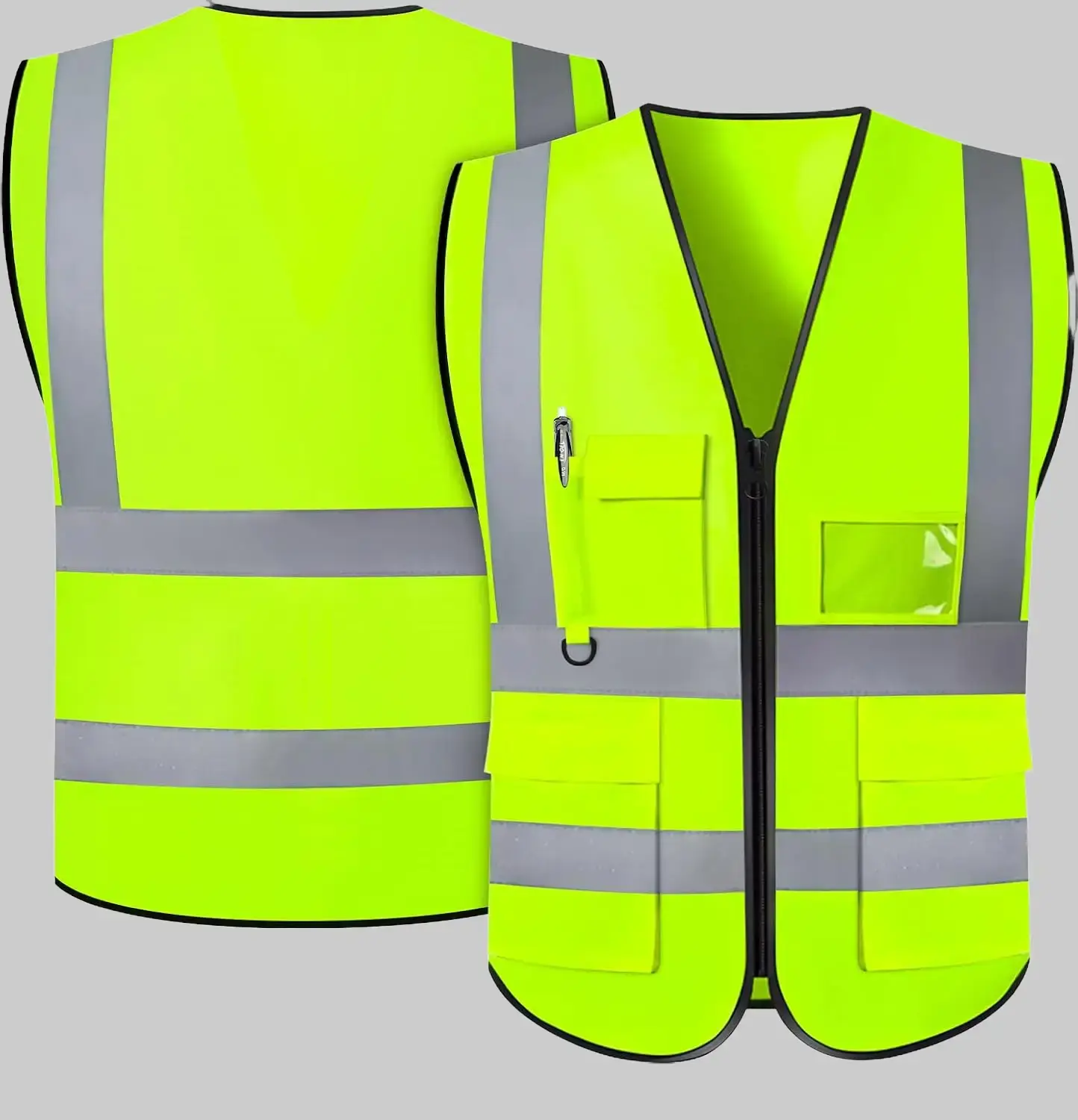 HCFGS Safety Vest for Men Women, High-Visibility Vest with Pockets and Front Zipper, Reflective Construction Work Vest, Meets ANSI Standards