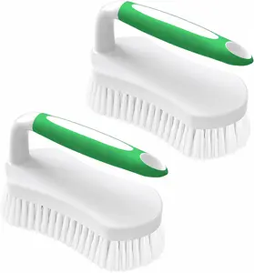 Heavy Duty Scrub Brush Set Comfort Grip Cleaning Brushes for Bathroom, Kitchen & Floors 2 Pack Rubber Scrubber Cleaner