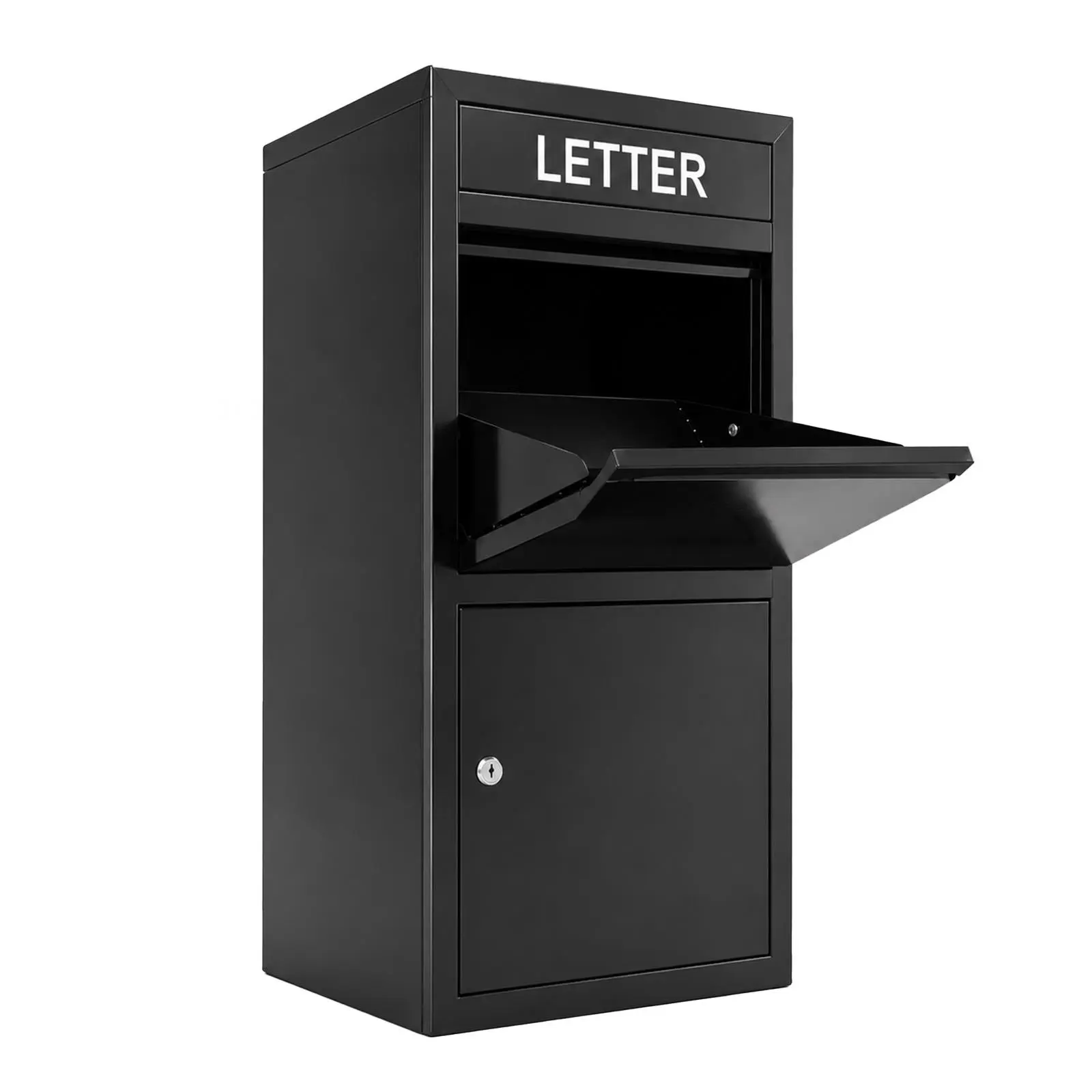 Extra Large Weatherproof Package Delivery Box with Secure Lock and Compartment for Porch, Front Door Home Deliveries, Office, Lock Keys