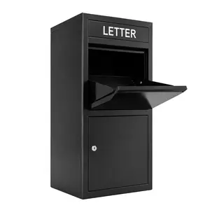 Extra Large Outdoor Package Delivery Box, Freestanding Weatherproof Modern Mailbox for Porch & Front Door, Secure Parcel Drop Box for Home Deliveries (Black)
