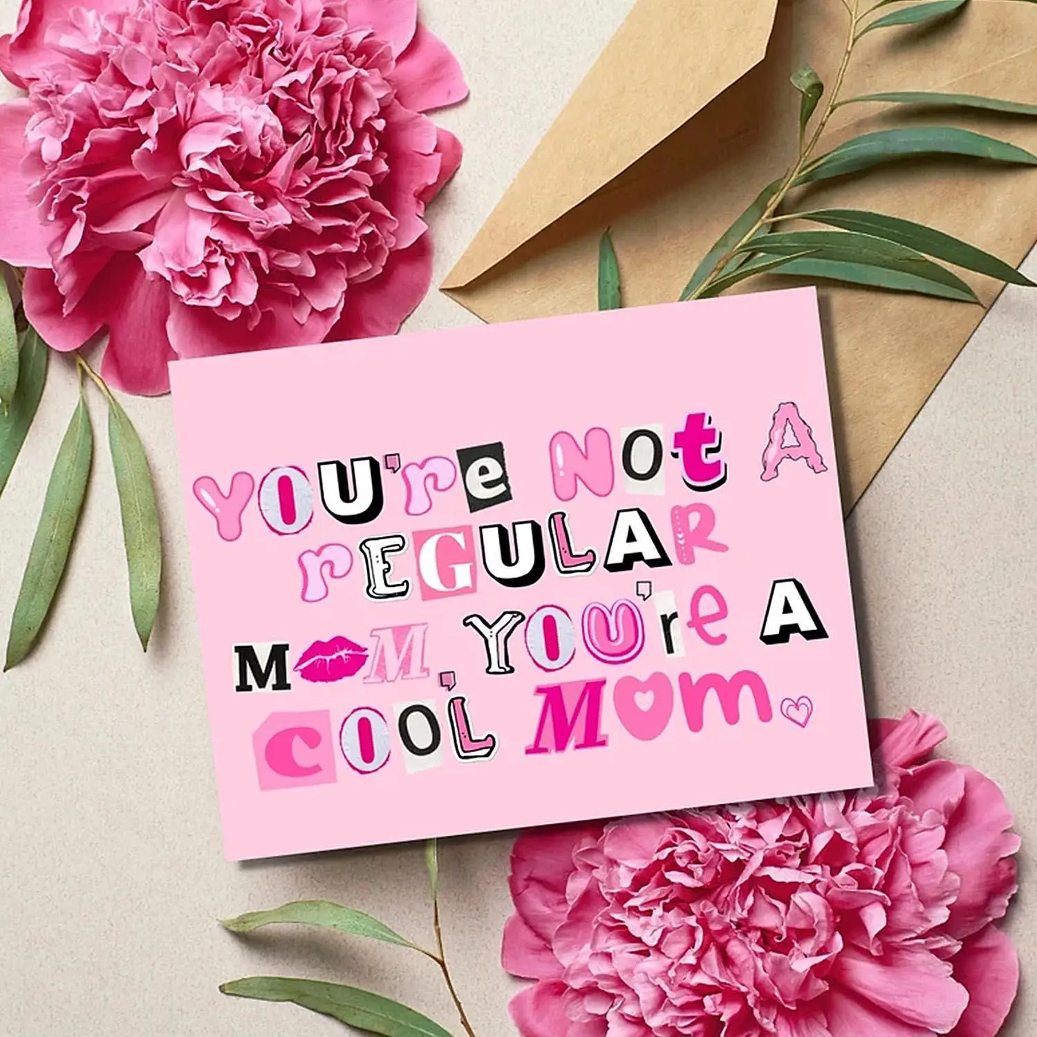 You're Not Regular Mom You're Cool Mom Greeting Card with Envelope, 1 Count Letter Pattern Birthday Card, Gift for Mom, Mom Birthday Present