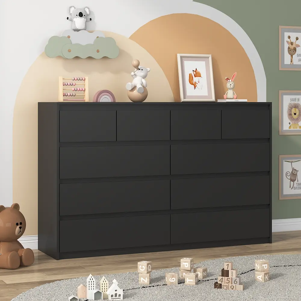 10 Drawers Dresser for Bedroom, 55" Wide 37" Tall Dresser with 10 Drawers,  Modern Large Wood Chest of Drawer Handle Free, Living Room, Entryway,  Hallway, Black - TikTok Shop