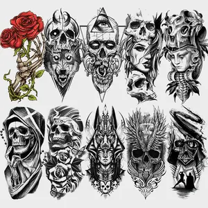 Gothic Skull Rose Tattoo Stickers, 3D Realistic Animal Skulls, Waterproof Long-Lasting Fake Tattoos Set, Perfect for Halloween Party Body Art Decorations