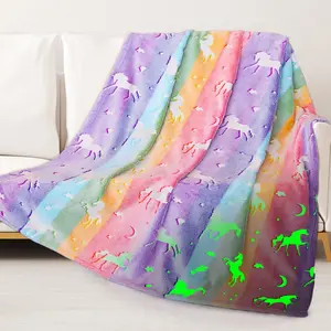 Glow in The Dark Blanket Unicorns Gifts for Girls, Toys for Girls Soft Kids Blankets Gifts for Grandkids Teens for Easter Birthday Christmas, 50"x60" 60''x80''