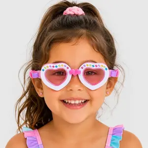 AQUAFARI Girls Swim Goggles Ages 4–12, Cute Heart & Candy Anti-Fog Kids Goggles with Soft Silicone Seal