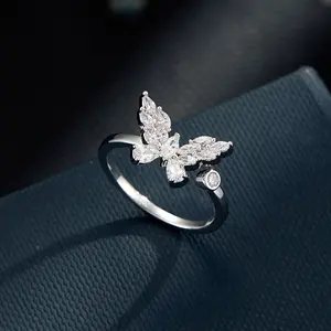 Super Sparkling Butterfly Open Ring Fashion Versatile Micro Pave Zircon Adjustable Index Finger Ring New Exquisite Ring Women's Gift Birthday Gift Party Jewelry unique vacation accessory artmere woman valentine day engraved wear the bookish jeweler
