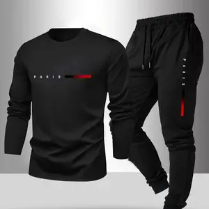 Autumn and winter new men's pullover round-neck hoodie with printed letters, casual, fashionable and versatile hoodie pants set Clothes Menswear