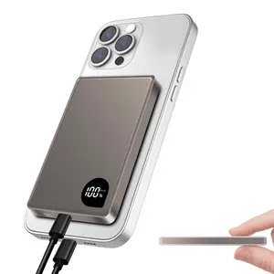 World's Thinnest Portable Charger, Ultra Compact Design, Lightweight Magnetic Wireless Mobile Power Bank 5000mah, Supports iPhone Series